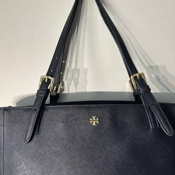 Tory Burch Robinson Leather Tote Bag in Navy Blue. Medium. Condition: very good - Picture 2 of 9